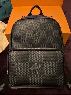 Louis Vuitton Black Damier Graphite Leather Backpack with Front Zip Pocket